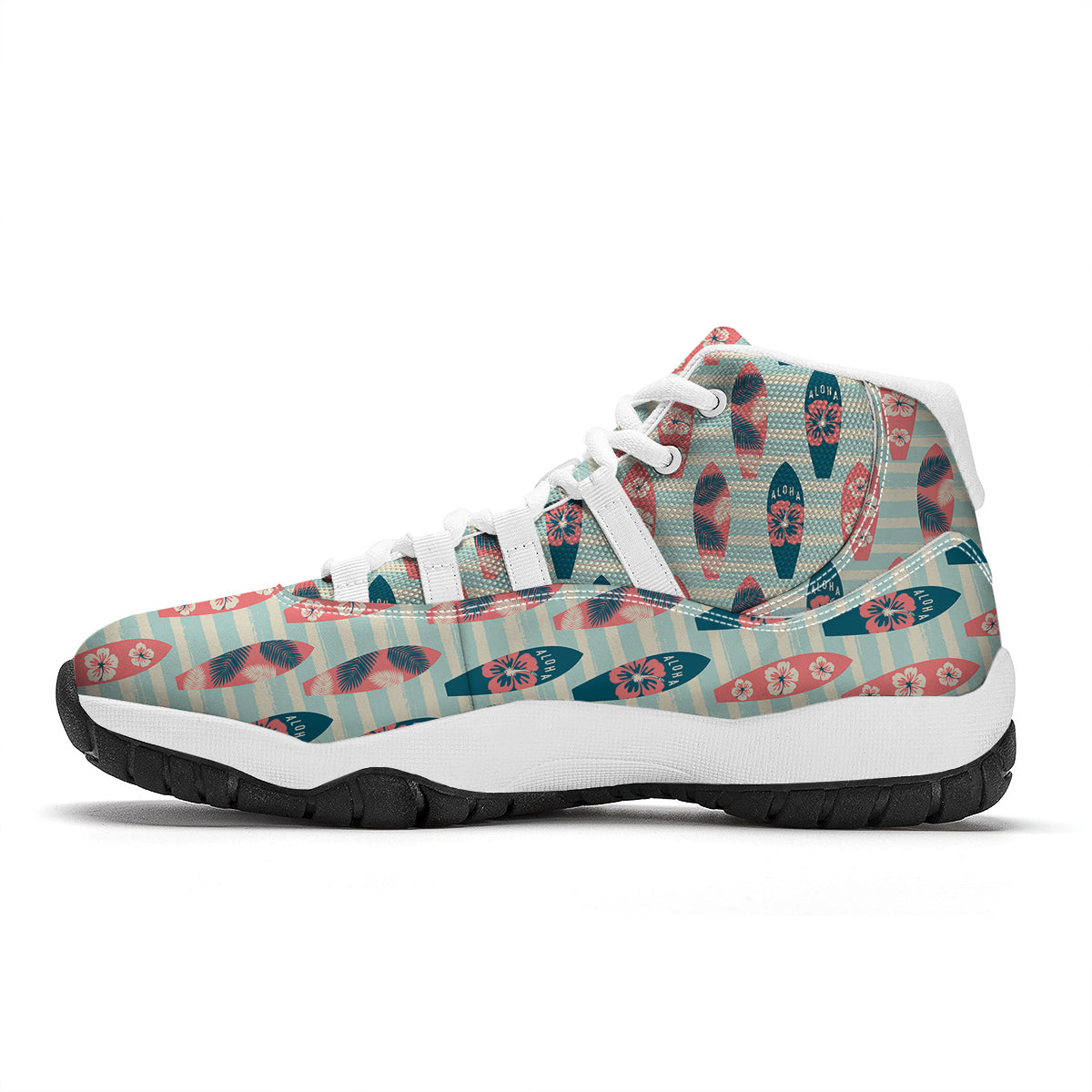 Surfboard Vintage Striped Print Pattern White Bball Shoes-grizzshop