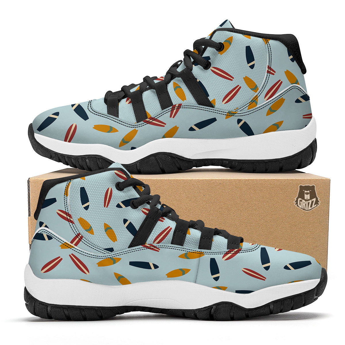 Surfboard Wood Print Pattern Black Bball Shoes-grizzshop