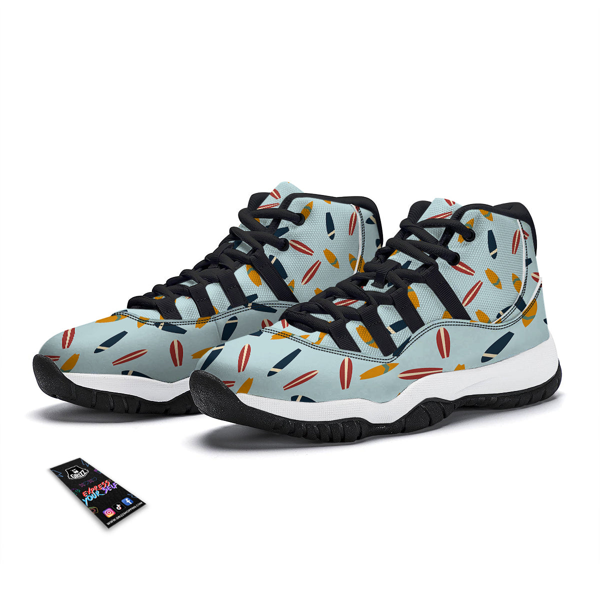 Surfboard Wood Print Pattern Black Bball Shoes-grizzshop