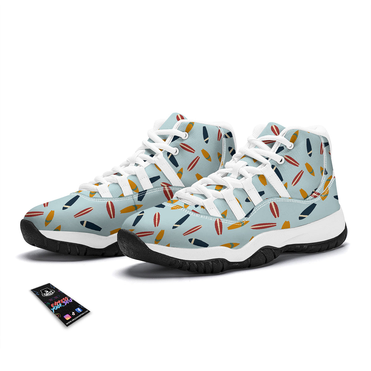 Surfboard Wood Print Pattern White Bball Shoes-grizzshop
