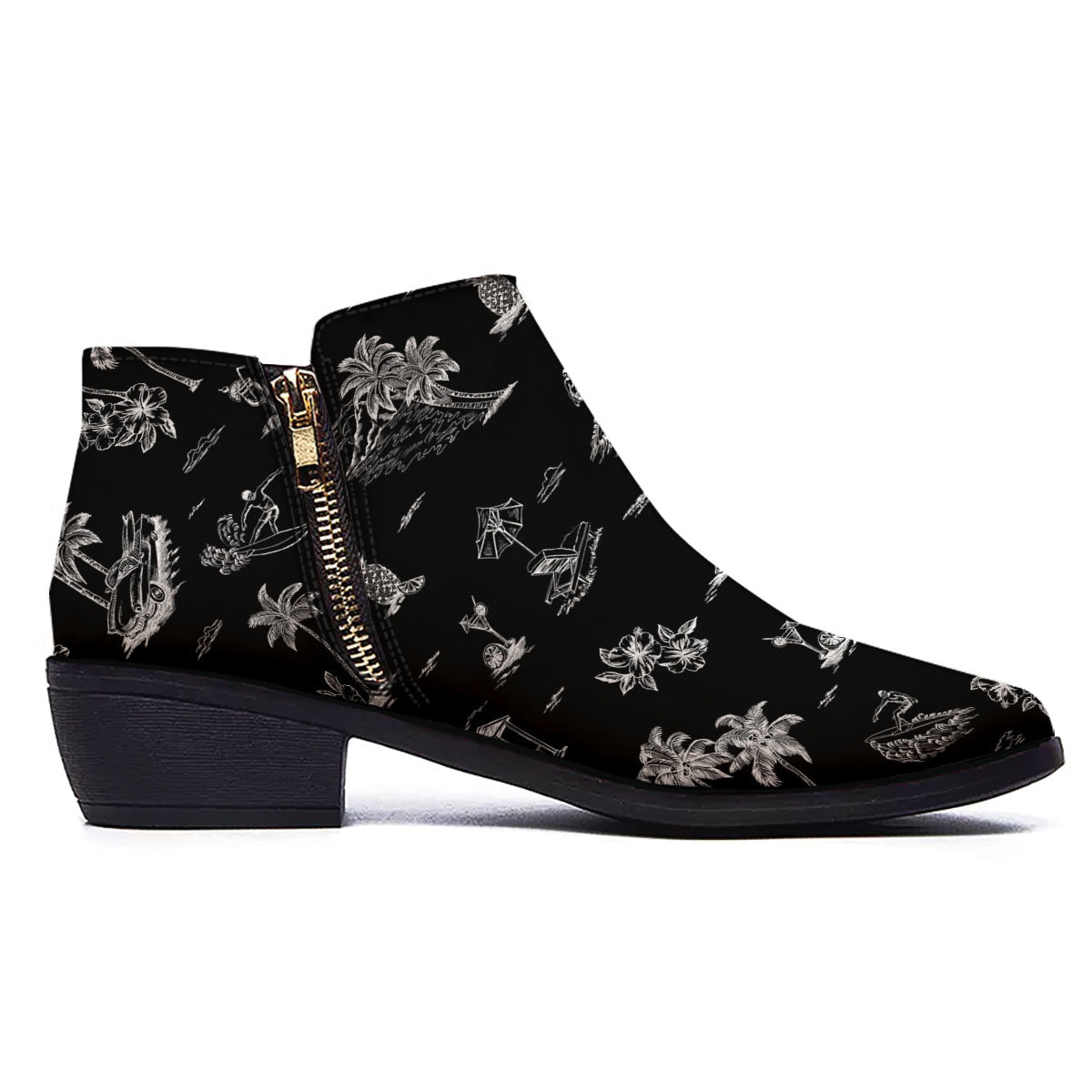 Surfing Black White Print Pattern Ankle Boots-grizzshop