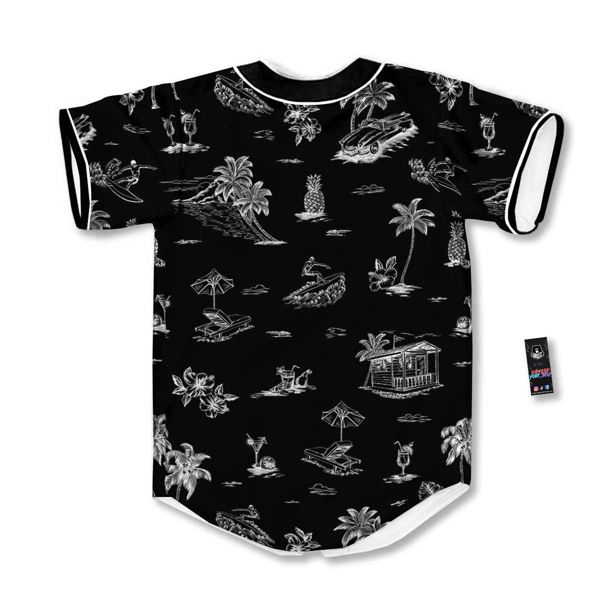 Surfing Black White Print Pattern Baseball Jersey-grizzshop