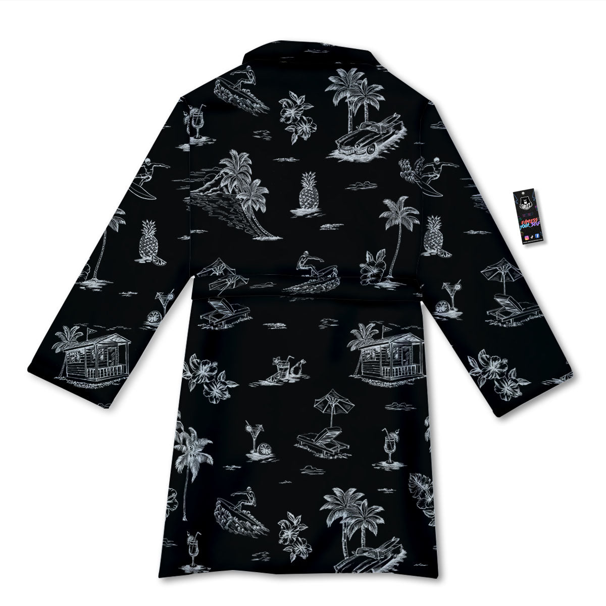 Surfing Black White Print Pattern Bathrobe-grizzshop