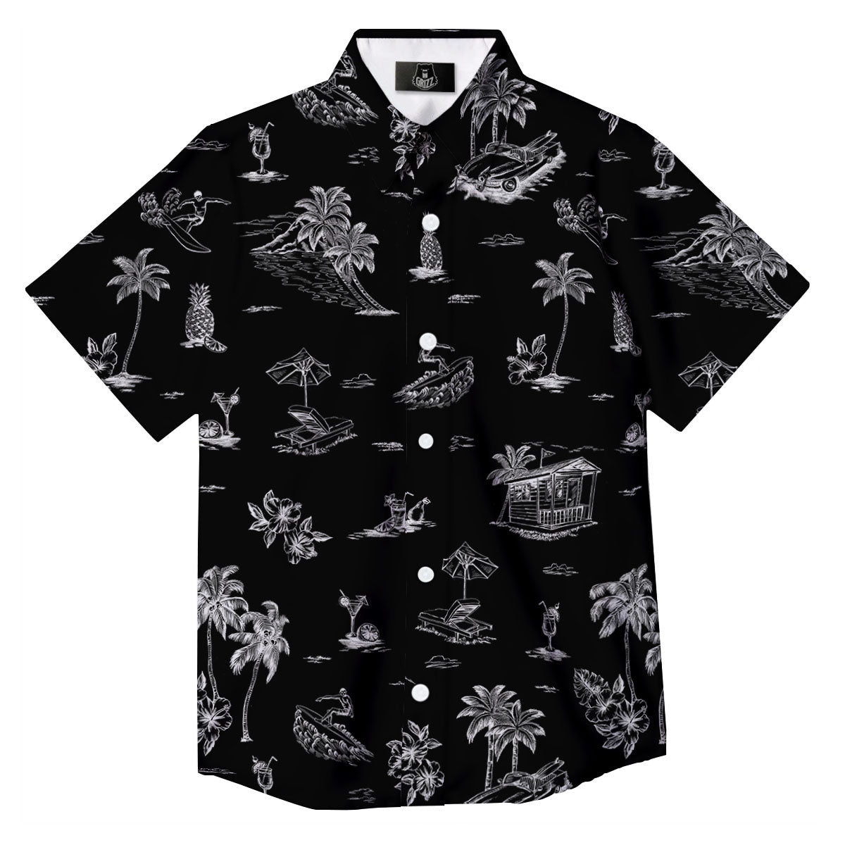 Surfing Black White Print Pattern Button Up Shirt-grizzshop
