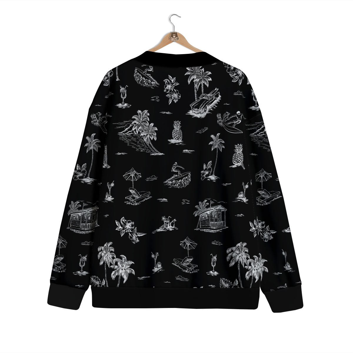 Surfing Black White Print Pattern Cardigan-grizzshop