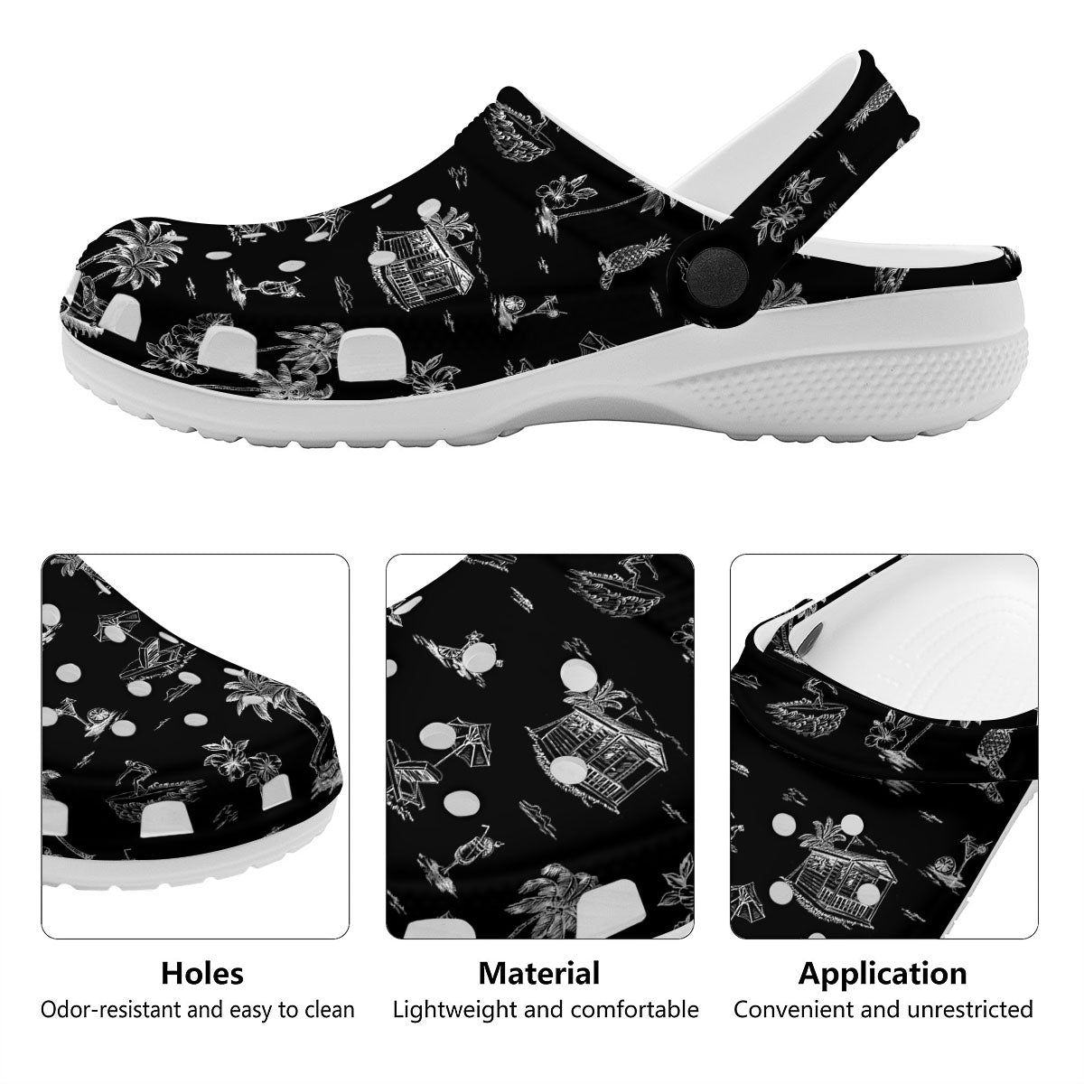 Surfing Black White Print Pattern Clog-grizzshop