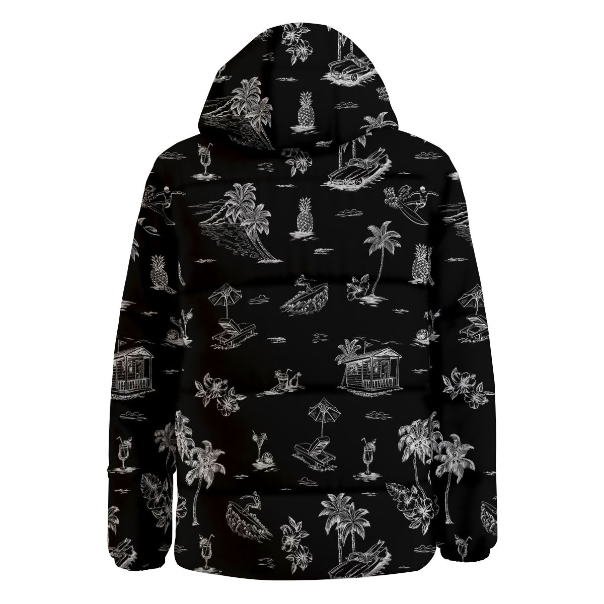 Surfing Black White Print Pattern Down Jacket-grizzshop