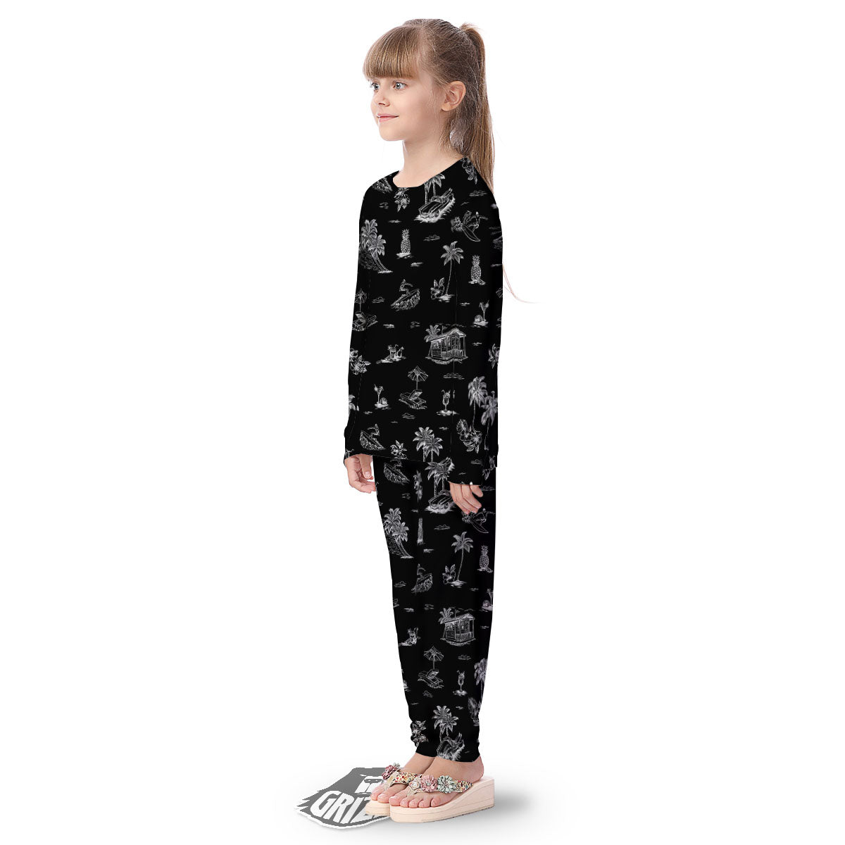 Surfing Black White Print Pattern Kid's Pajamas-grizzshop