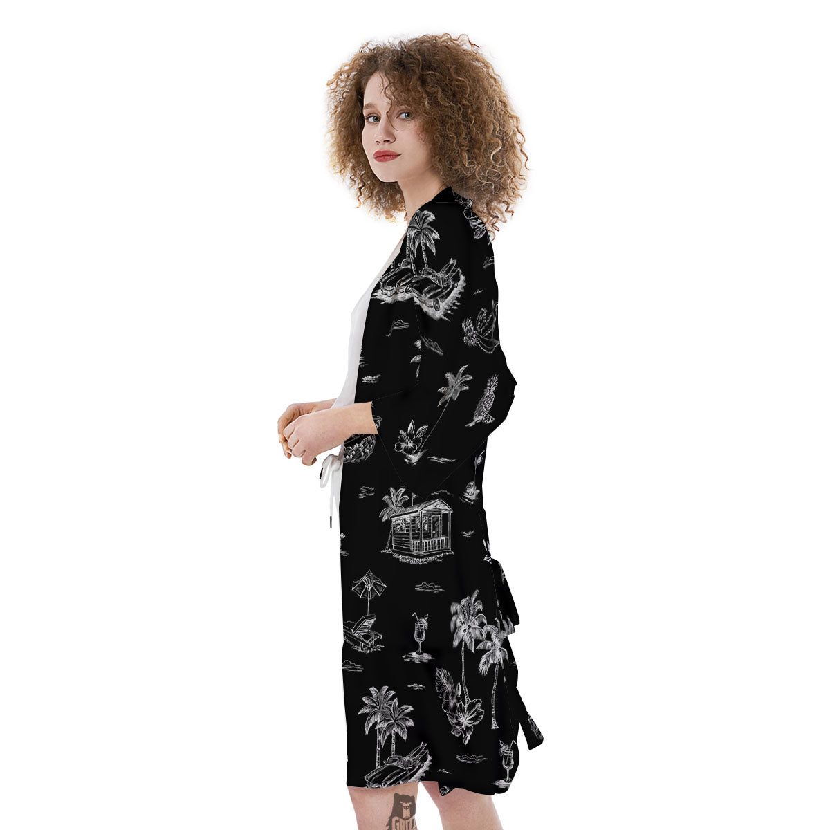 Surfing Black White Print Pattern Kimono-grizzshop