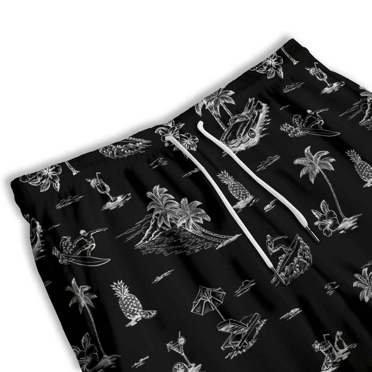 Surfing Black White Print Pattern Men's Athletic Shorts