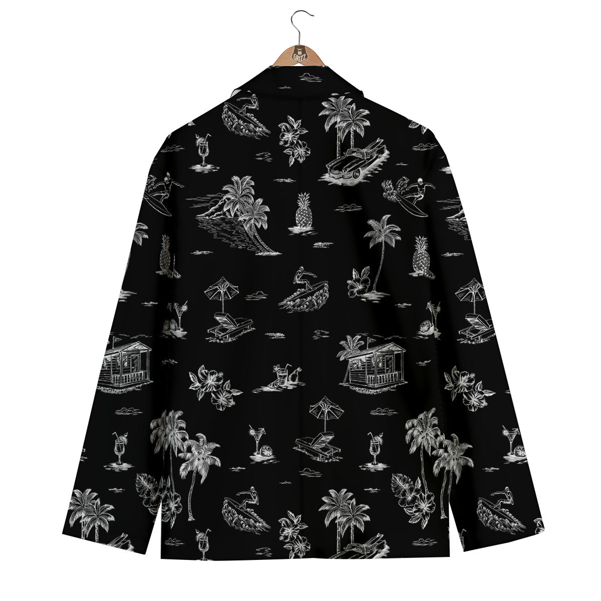 Surfing Black White Print Pattern Men's Blazer-grizzshop