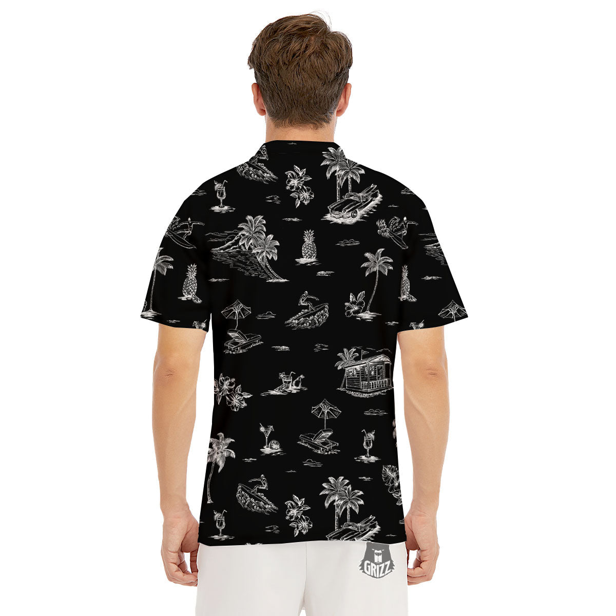 Surfing Black White Print Pattern Men's Golf Shirts-grizzshop