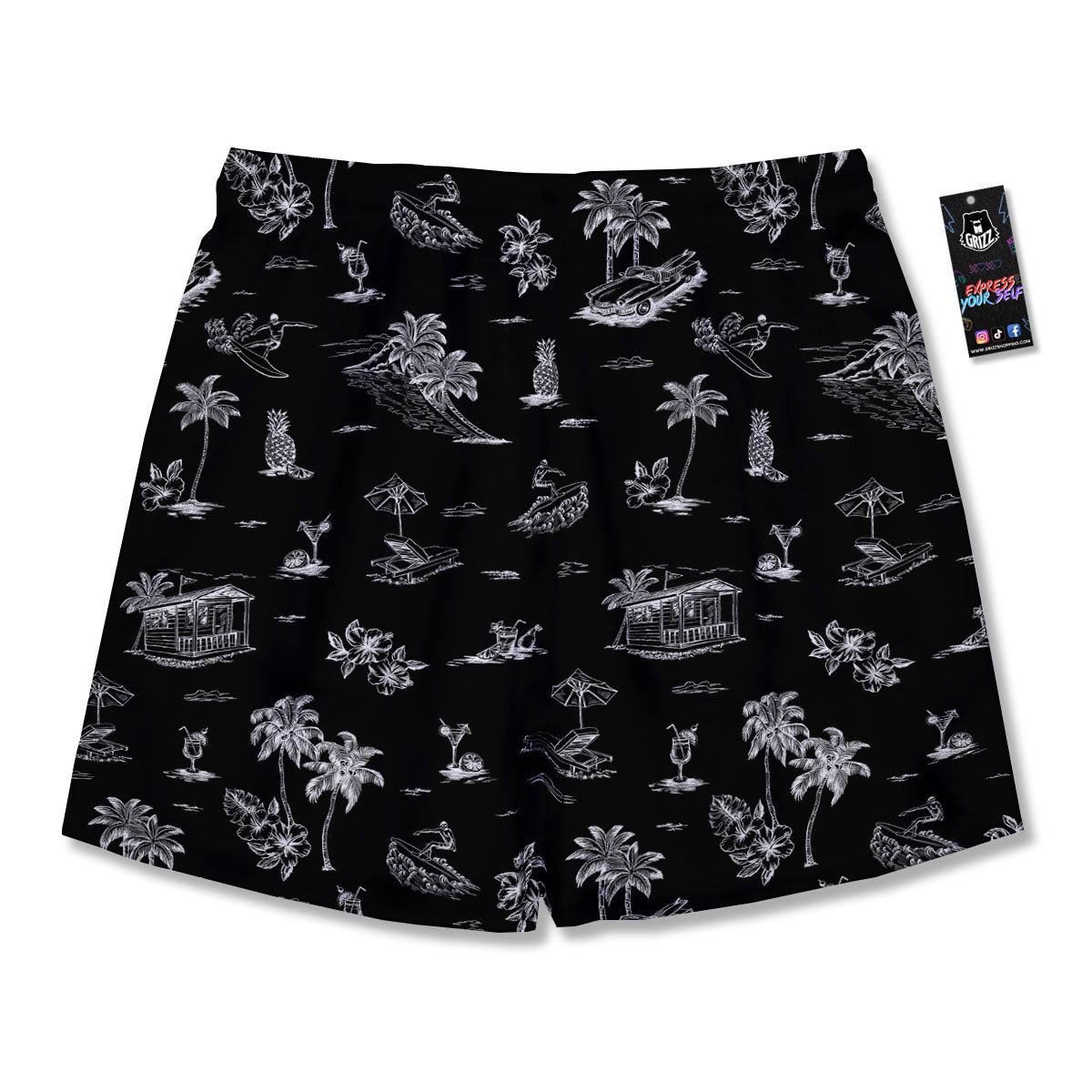 Surfing Black White Print Pattern Men's Running Shorts-grizzshop