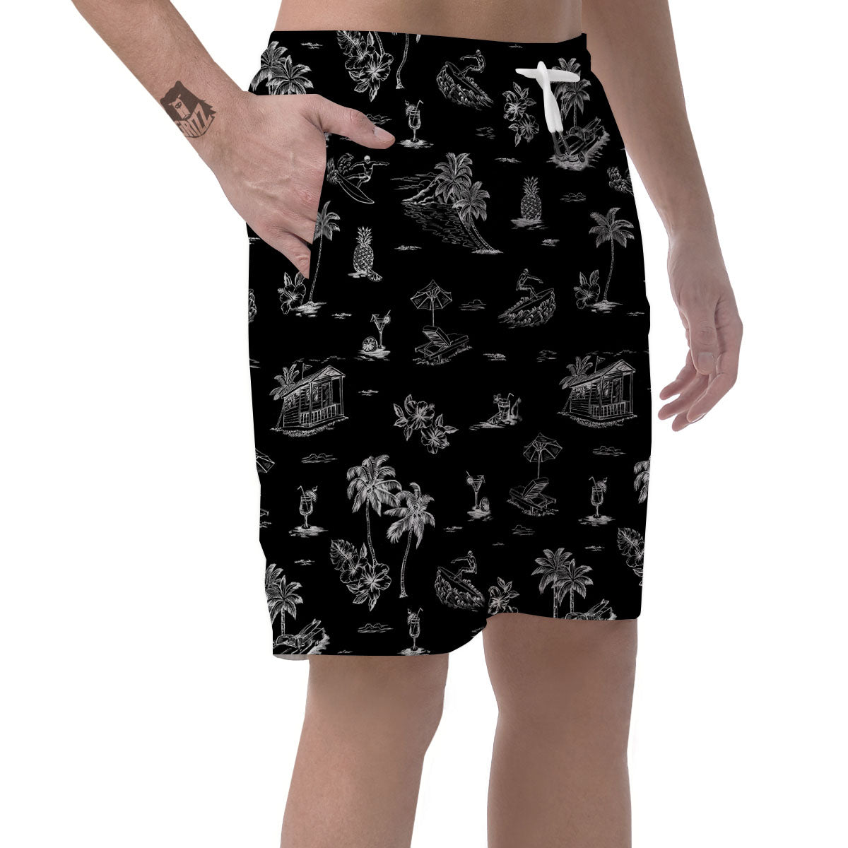 Surfing Black White Print Pattern Men's Shorts-grizzshop