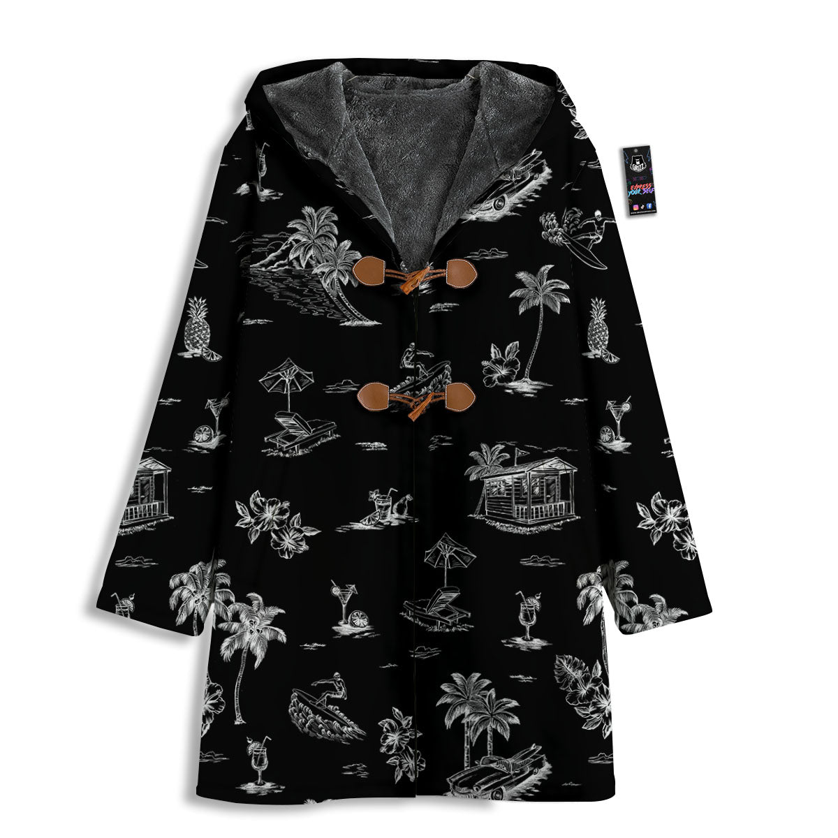 Surfing Black White Print Pattern Men's Windbreaker Jacket-grizzshop