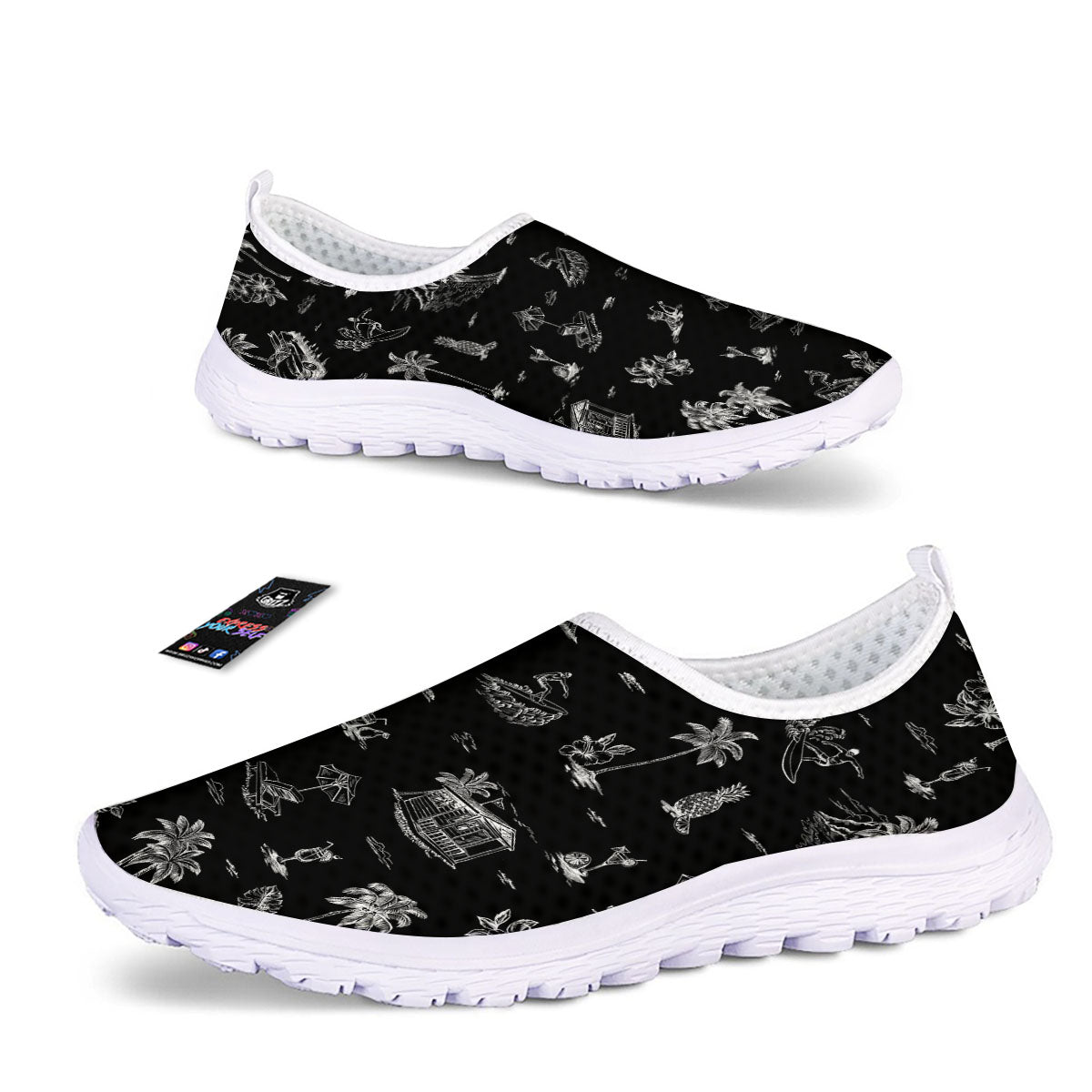 Surfing Black White Print Pattern Nurse Shoes-grizzshop