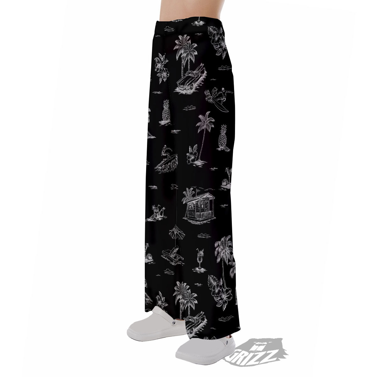 Surfing Black White Print Pattern Pajama Pants-grizzshop