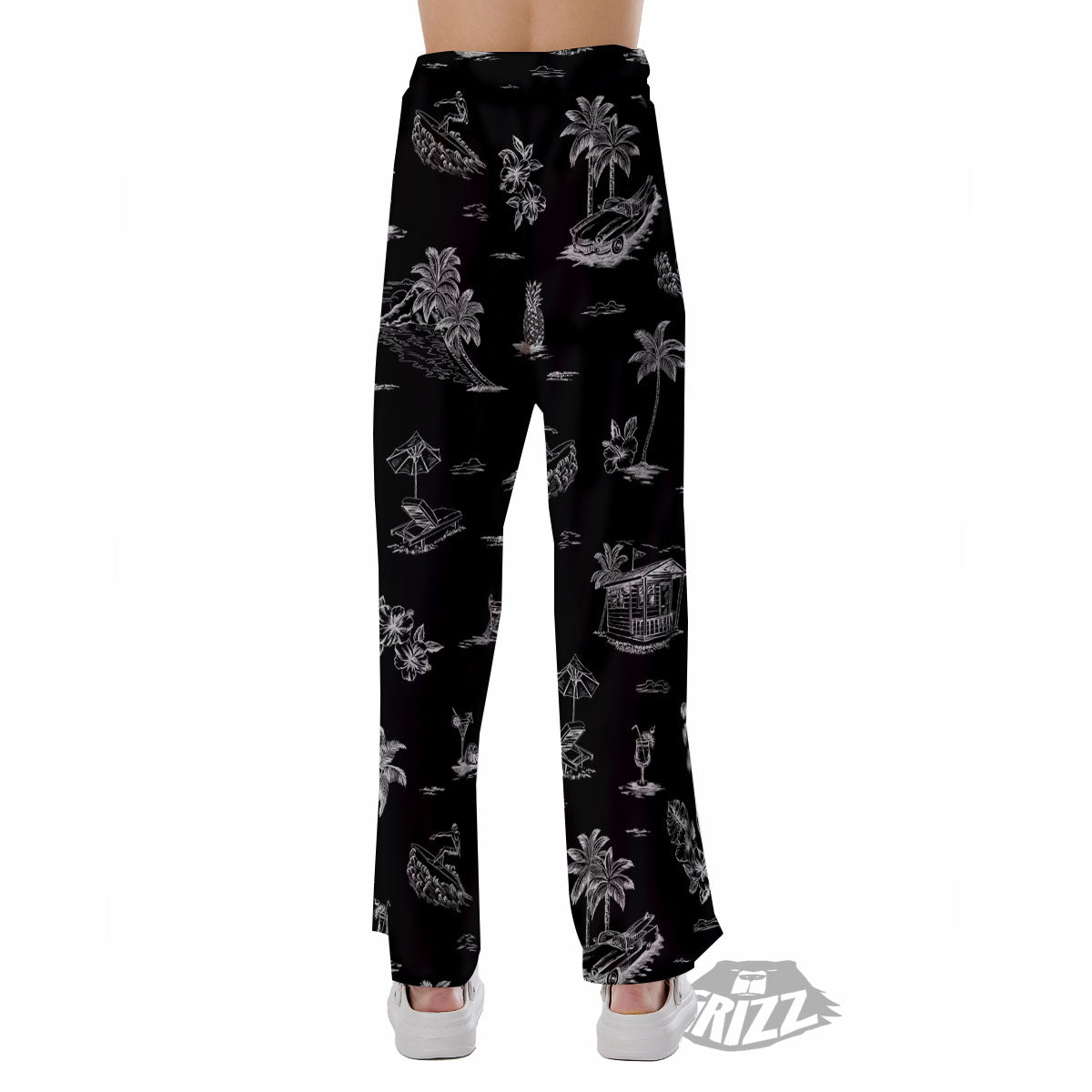 Surfing Black White Print Pattern Pajama Pants-grizzshop