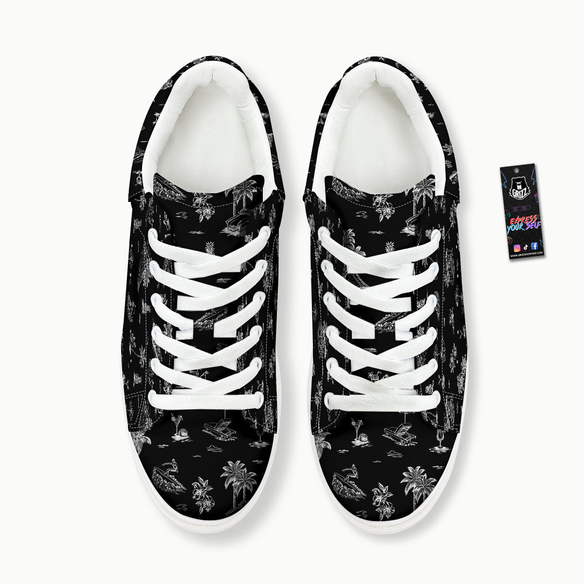 Surfing Black White Print Pattern Platform Shoes-grizzshop