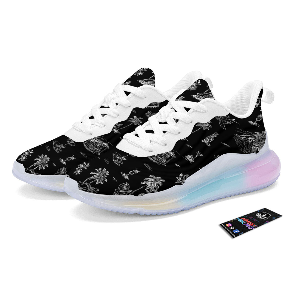 Surfing Black White Print Pattern Running Sneakers-grizzshop