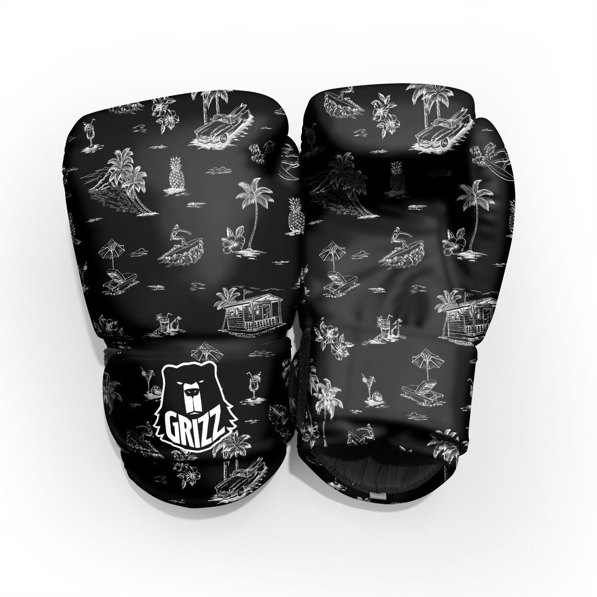 Surfing Black White Print Pattern Pro Boxing Glove