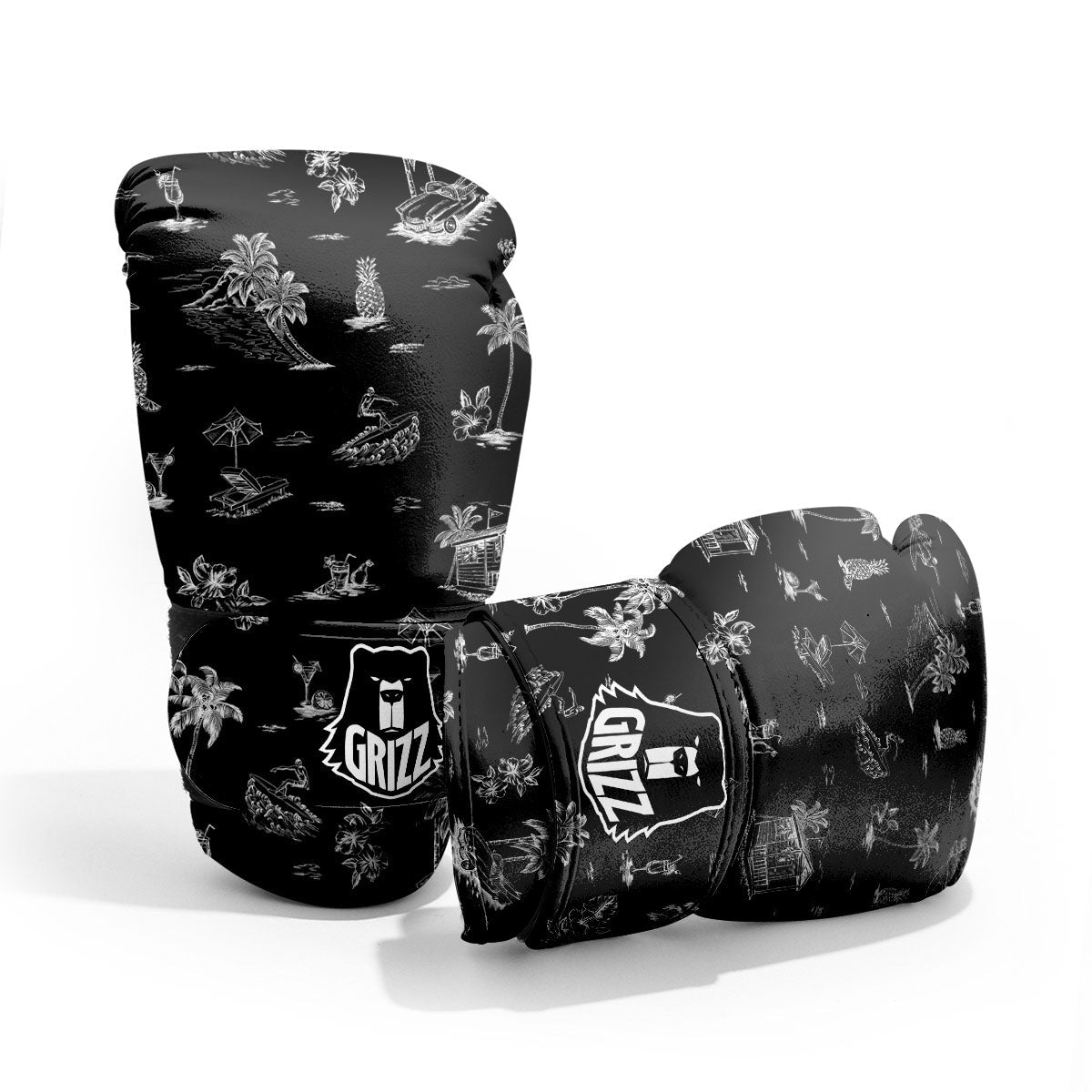 Surfing Black White Print Pattern Pro Boxing Glove