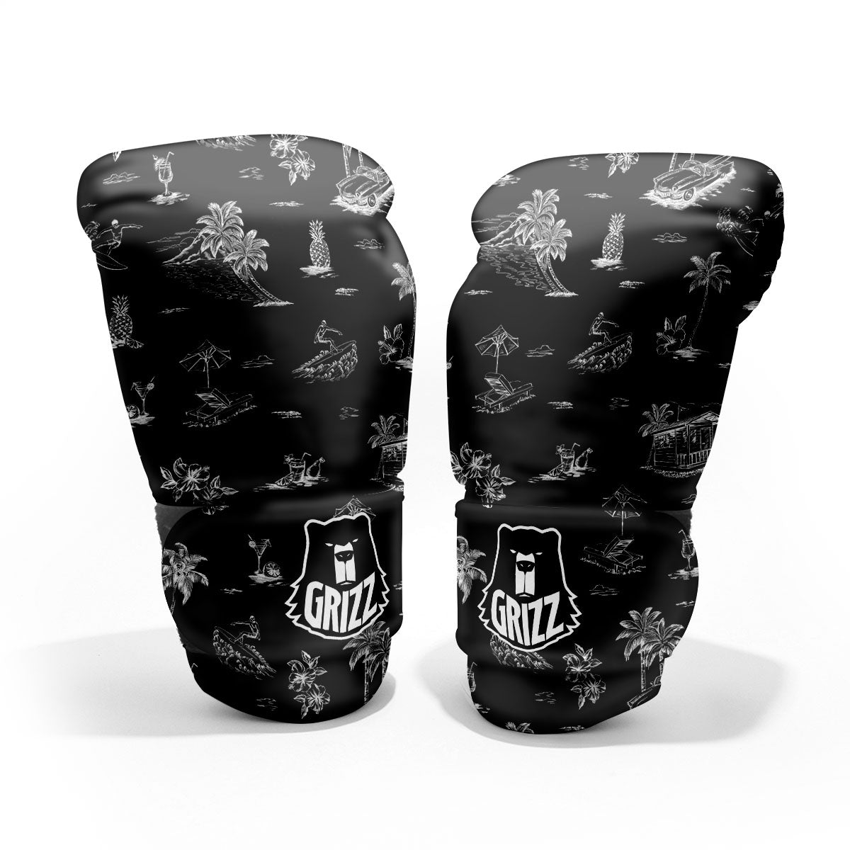 Surfing Black White Print Pattern Pro Boxing Glove