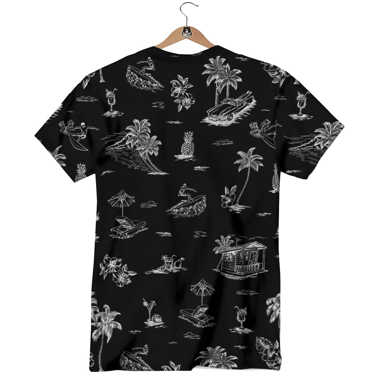 Surfing Black White Print Pattern T-Shirt-grizzshop