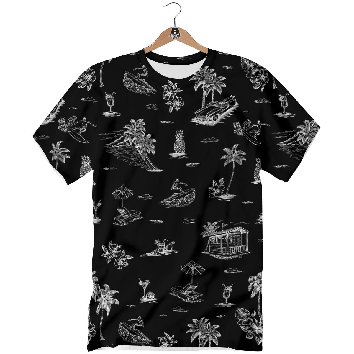 Surfing Black White Print Pattern T-Shirt-grizzshop