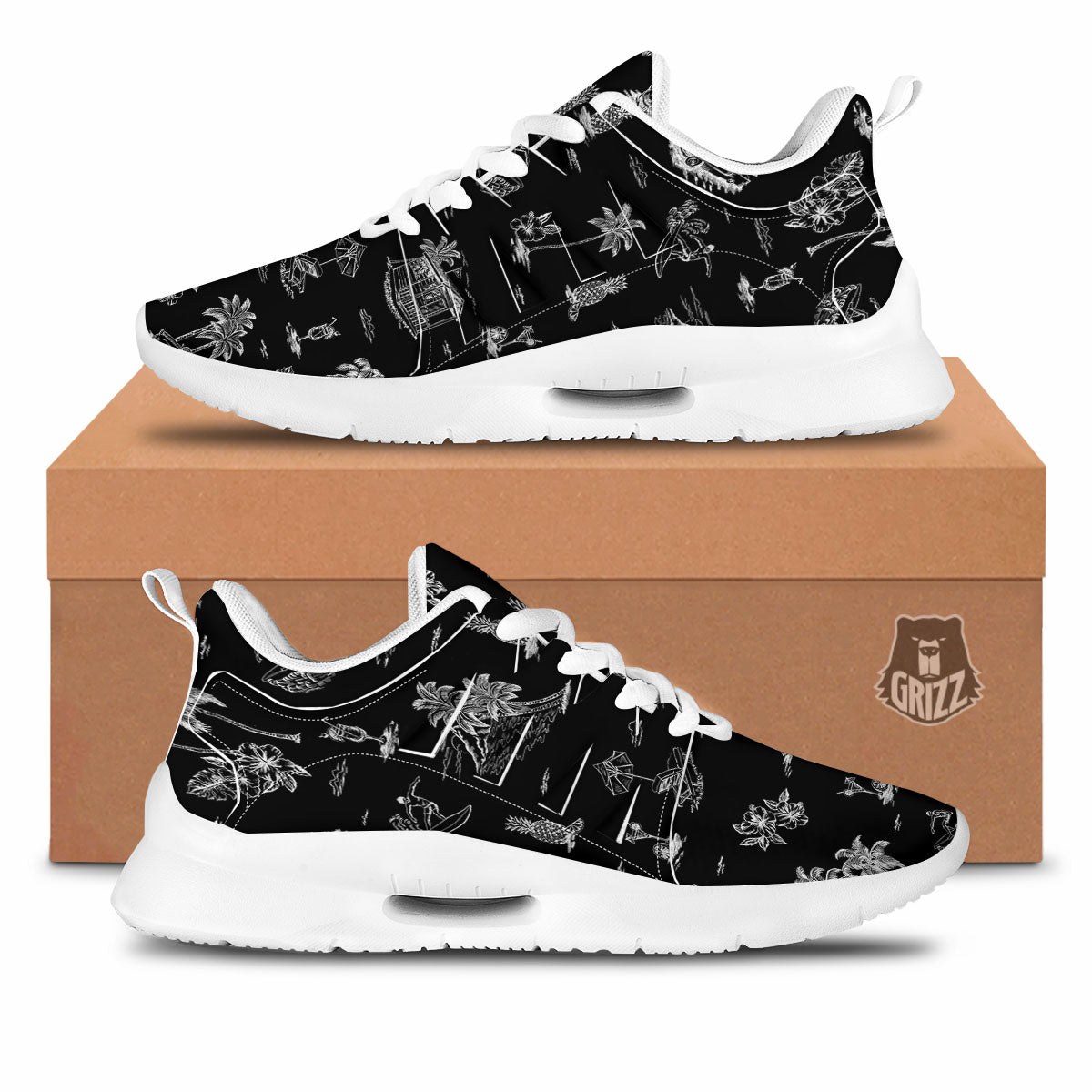 Surfing Black White Print Pattern Tennis Shoes-grizzshop
