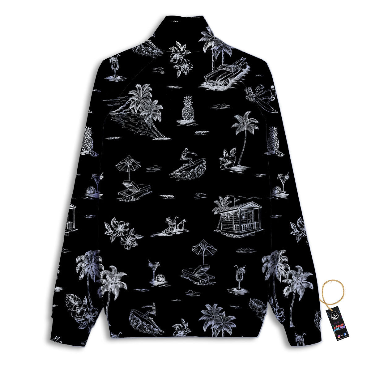 Surfing Black White Print Pattern Track Jacket-grizzshop