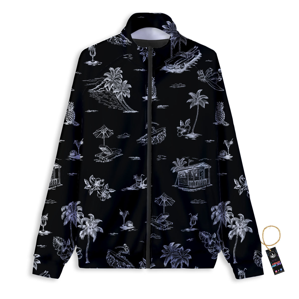 Surfing Black White Print Pattern Track Jacket-grizzshop