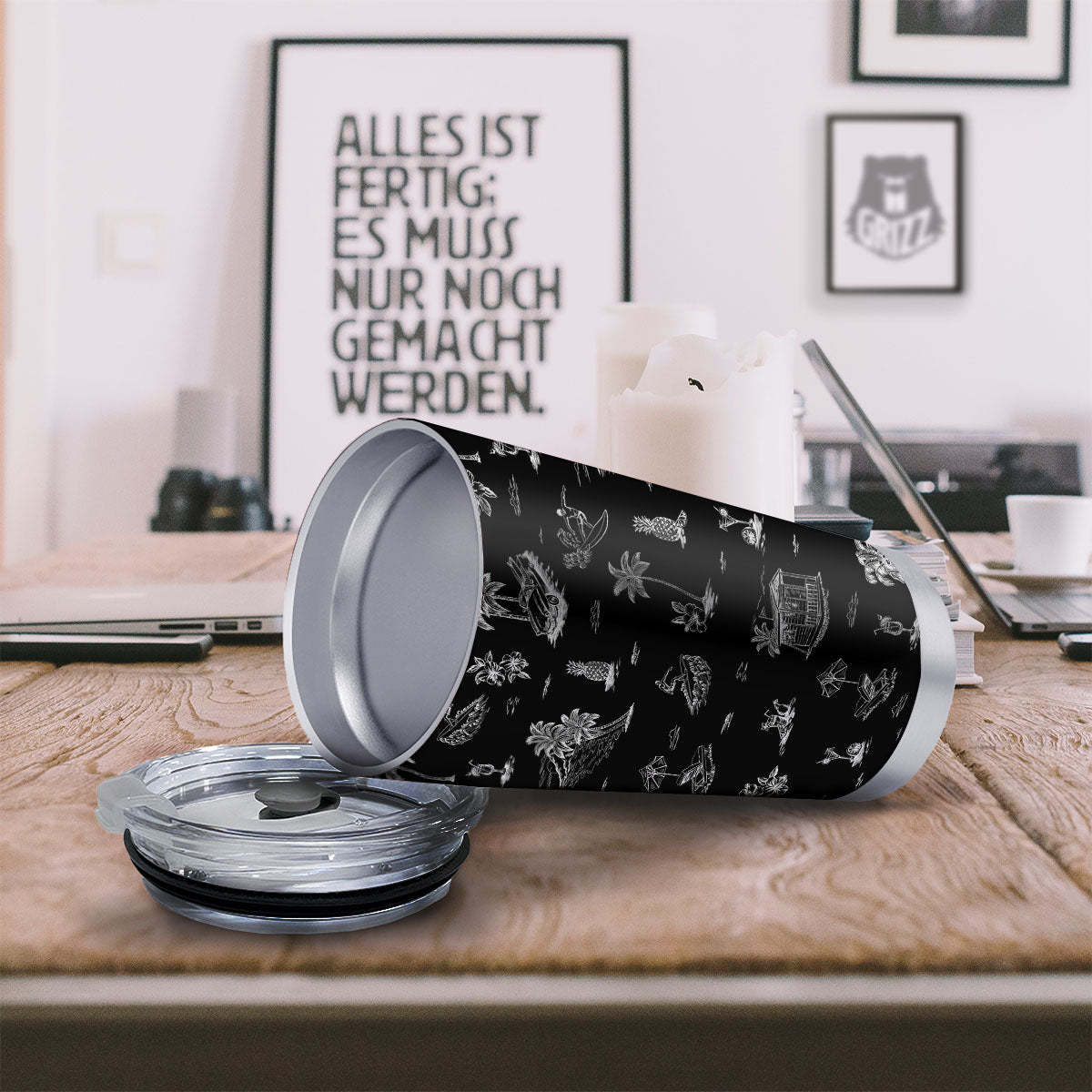 Surfing Black White Print Pattern Tumbler-grizzshop