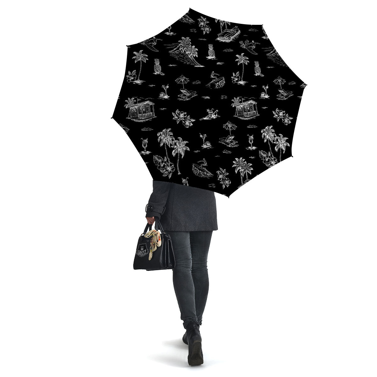 Surfing Black White Print Pattern Umbrella-grizzshop