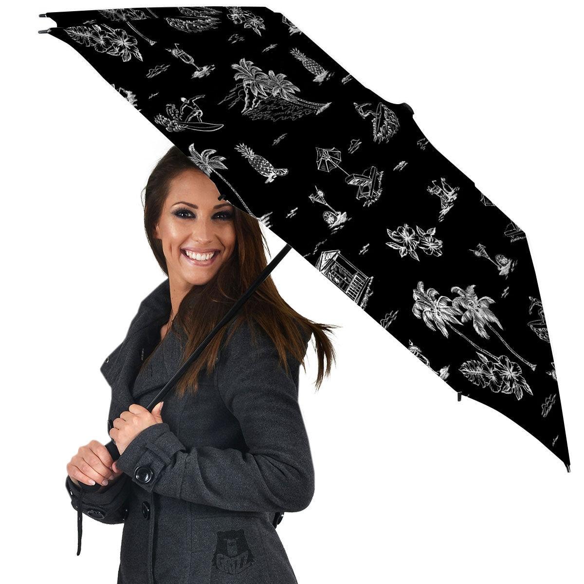 Surfing Black White Print Pattern Umbrella-grizzshop