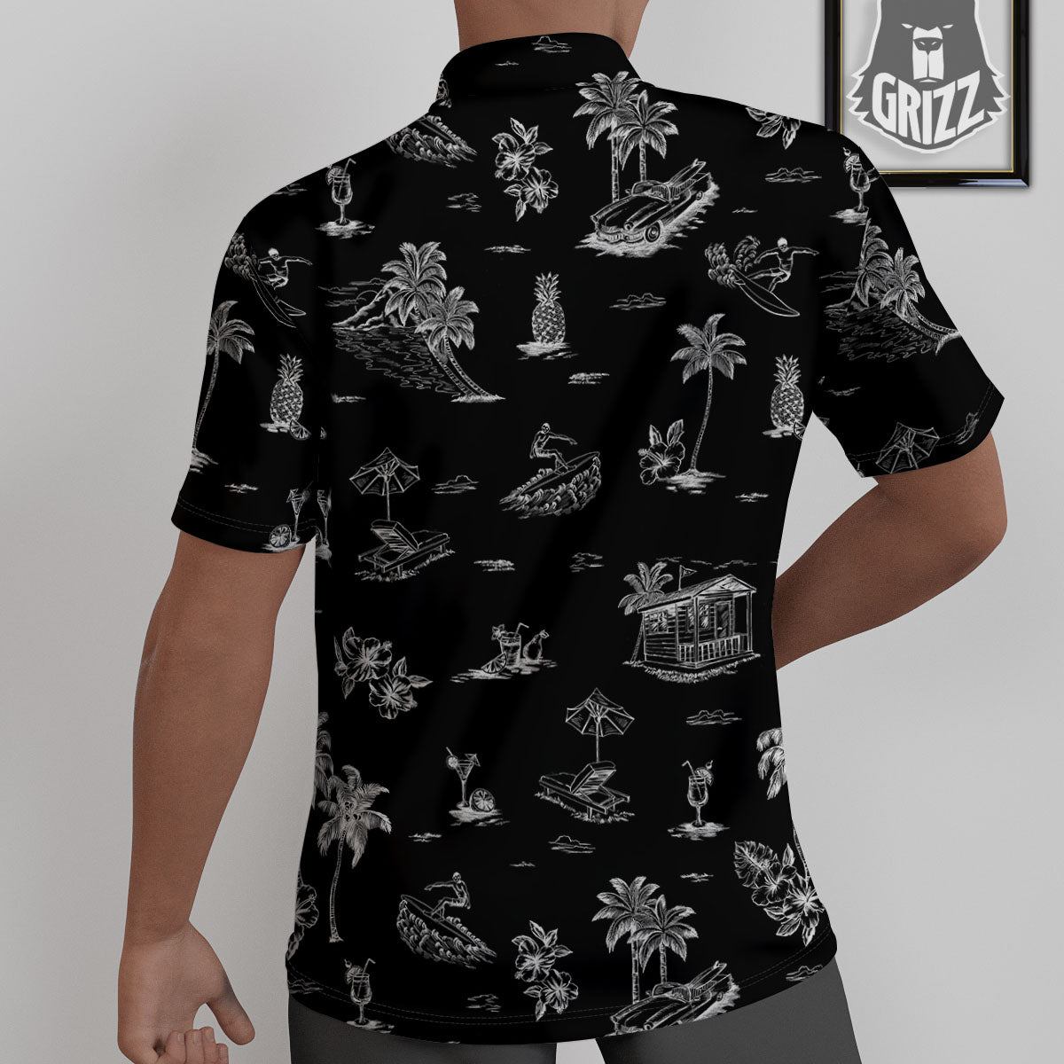 Surfing Black White Print Pattern Untucked Shirts-grizzshop