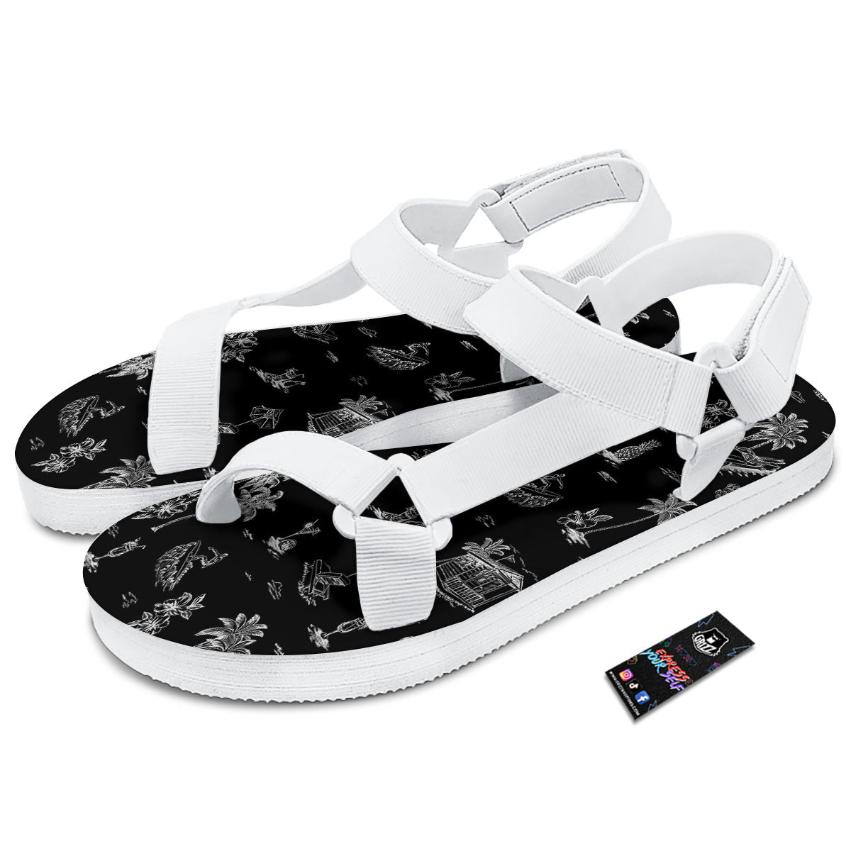 Surfing Black White Print Pattern White Open Toe Sandals-grizzshop