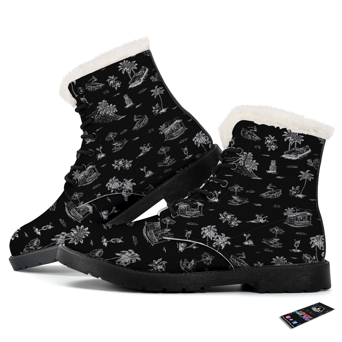 Surfing Black White Print Pattern Winter Boots-grizzshop