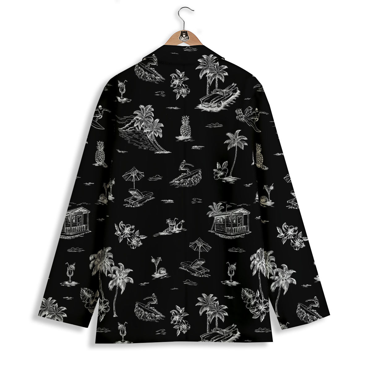 Surfing Black White Print Pattern Women's Blazer-grizzshop