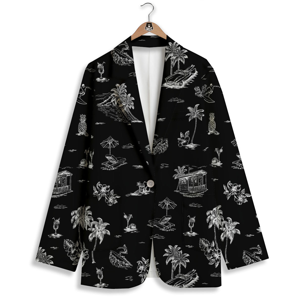 Surfing Black White Print Pattern Women's Blazer-grizzshop