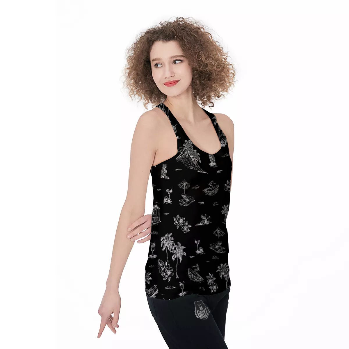 Surfing Black White Print Pattern Women's Racerback Tank Top-grizzshop