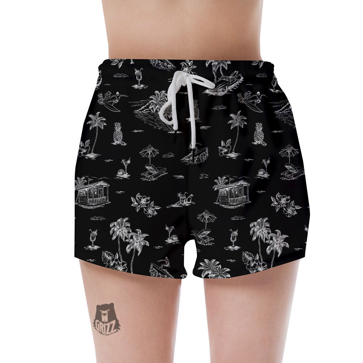 Surfing Black White Print Pattern Women's Shorts-grizzshop