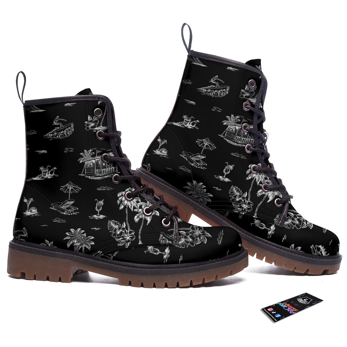 Surfing Black White Print Pattern Work Boots-grizzshop