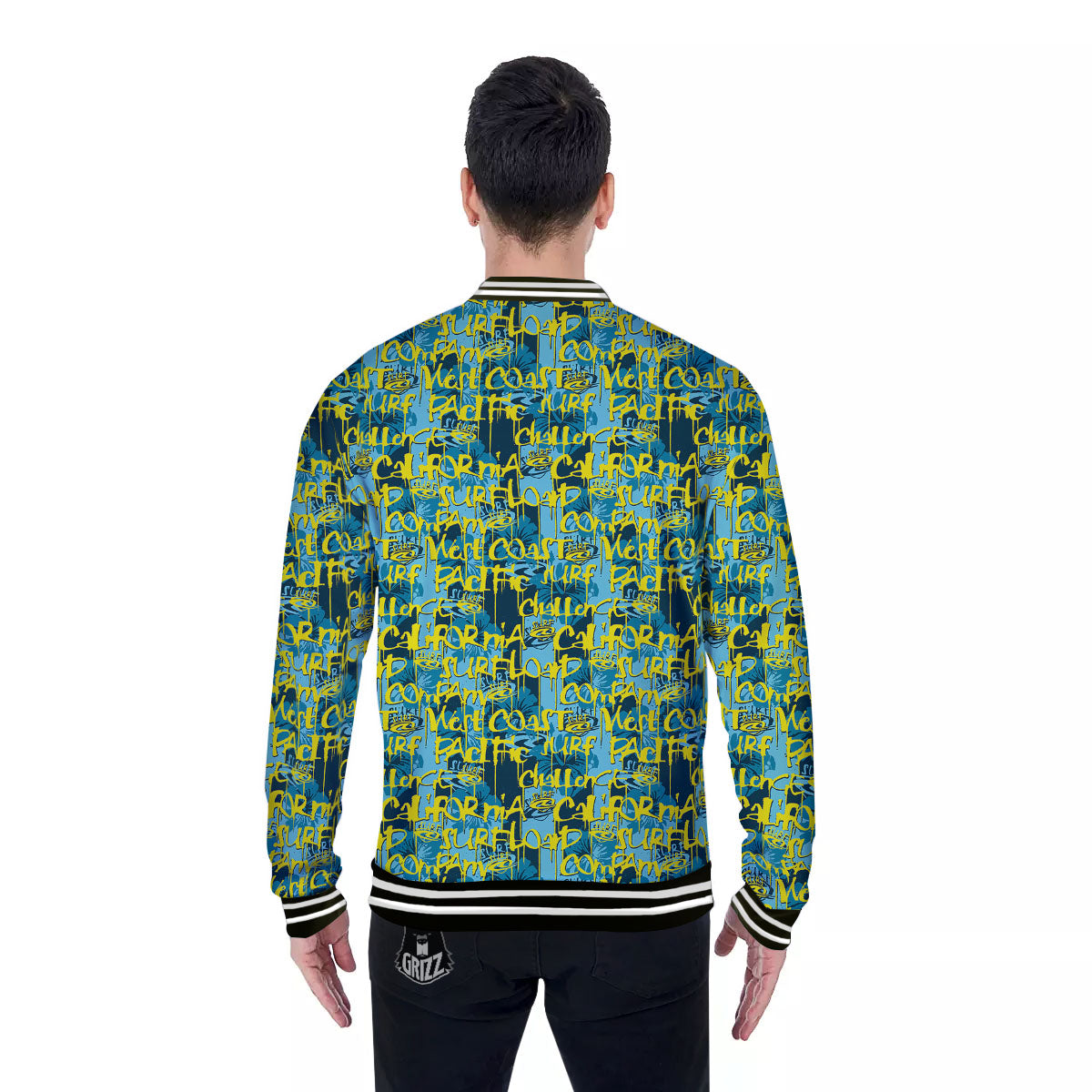 Surfing Graffiti Print Pattern Baseball Jacket-grizzshop