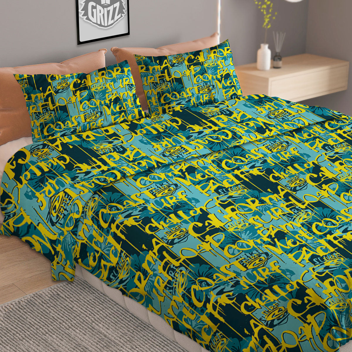 Surfing Graffiti Print Pattern Duvet Cover Bedding Set