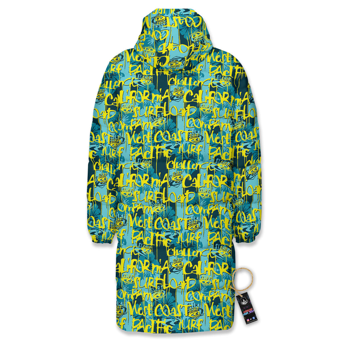 Surfing Graffiti Print Pattern Long Down Jacket-grizzshop