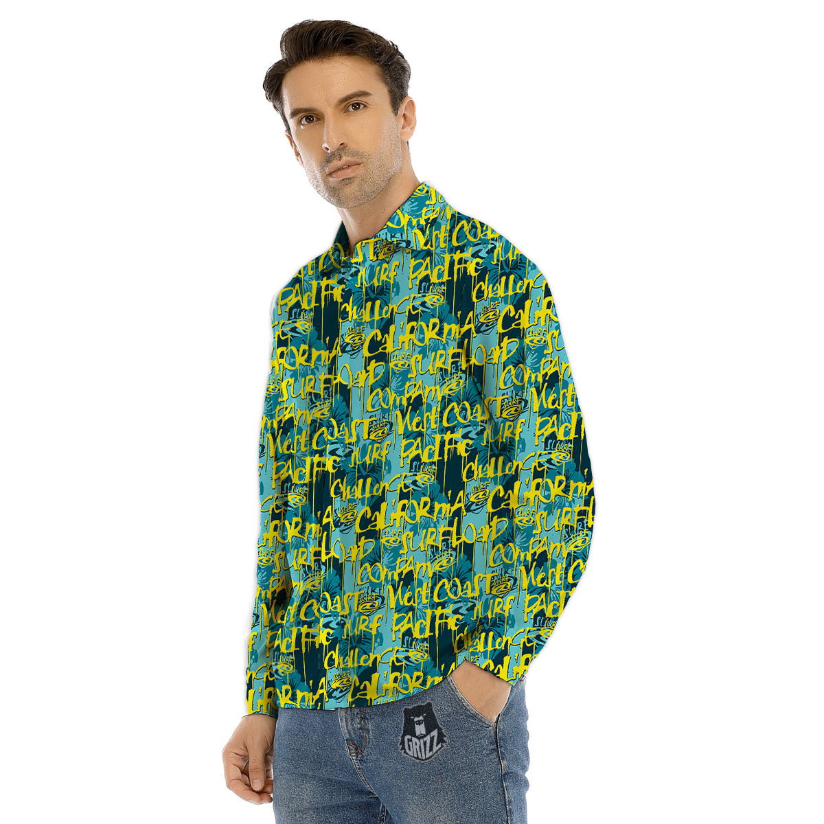 Surfing Graffiti Print Pattern Men's Dress Shirts-grizzshop