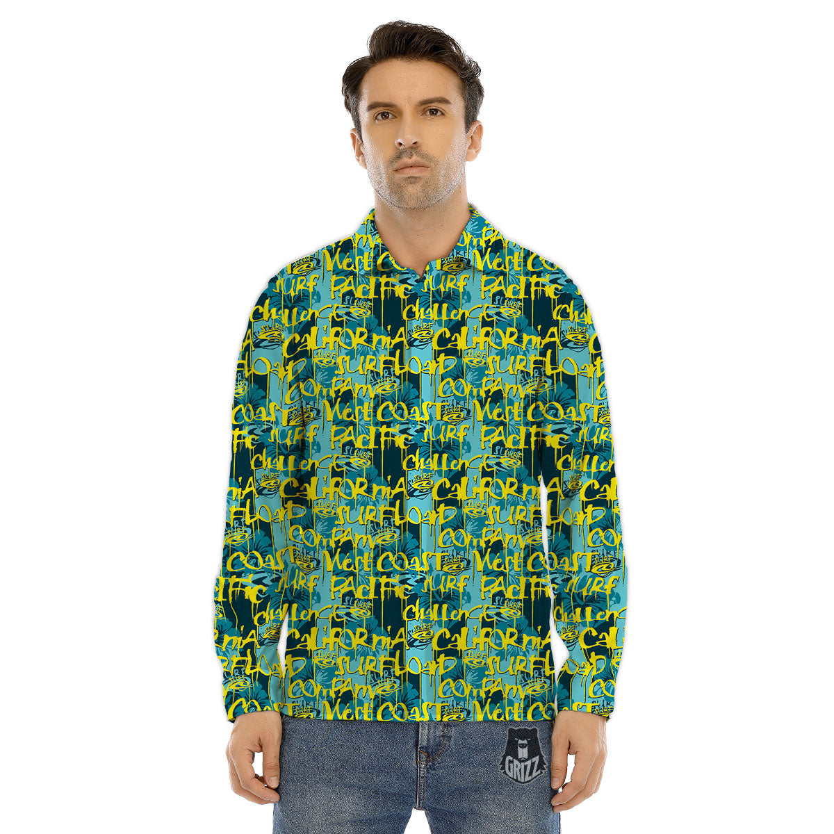 Surfing Graffiti Print Pattern Men's Dress Shirts-grizzshop