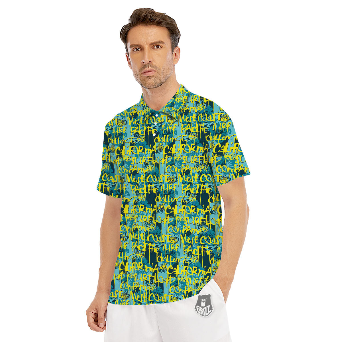 Surfing Graffiti Print Pattern Men's Golf Shirts-grizzshop