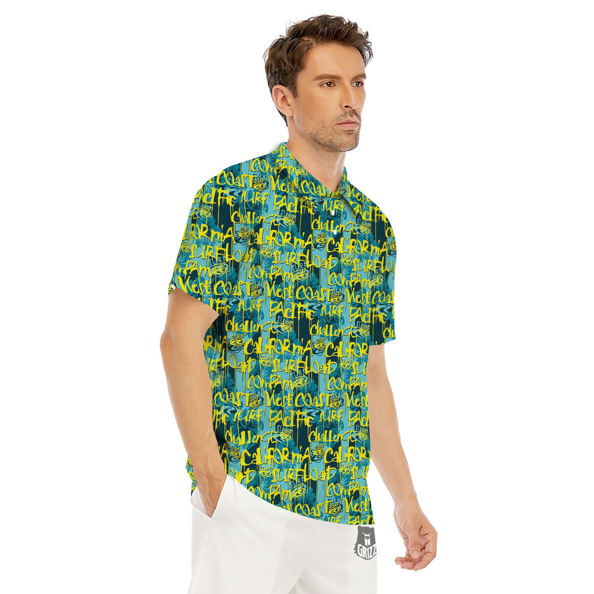 Surfing Graffiti Print Pattern Men's Golf Shirts-grizzshop